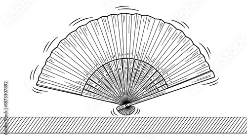 Elegant Hand Fan Illustration With Radiant Spokes And Subtle Motion Lines For Artwork And Design