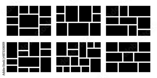 Set of rectangle photo gallery mosaic collage vector illustration