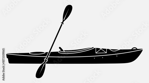 Vector illustration of a canoe with a paddle on a white background viewed from the side