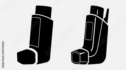 Vector graphics illustration of medical inhaler and chamber for asthma treatment, healthcare device