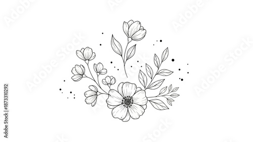 Black and white flower line drawing.