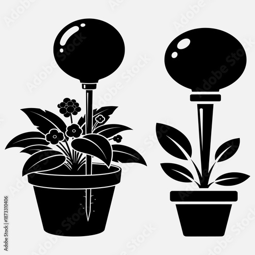 Potted plants with solar lights in a serene garden setting