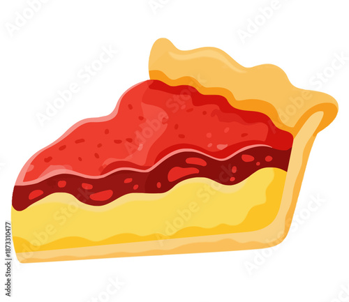 Slice of cherry pie with golden crust and creamy filling fruit dessert
