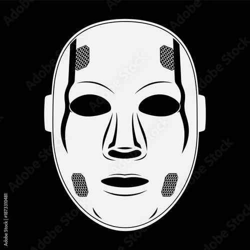 Illustration of a white mask on a black background