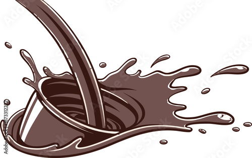 Chocolate milk splash with droplets in mid-air, showcasing rich brown color and glossy finish, isolated on transparent background.