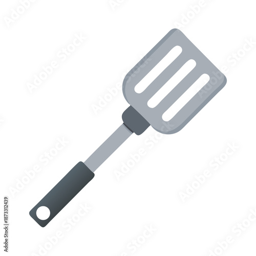 Simple gray slotted spatula kitchen utensil illustration on a clean white background Vector