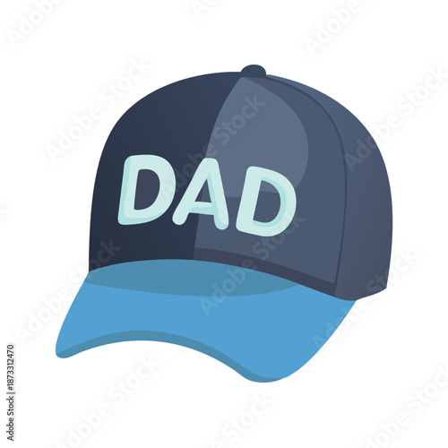 Dark blue baseball cap with light blue brim featuring the word 'dad' on the front Vector
