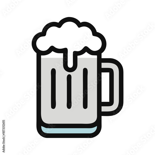 Stylized icon of a frothy beer mug with a thick layer of white foam Vector