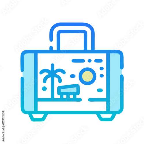 Tropical vacation suitcase icon representing travel to beach destinations with sun and palm Vector