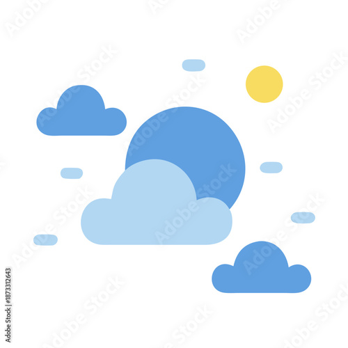 A simple illustration depicting a partly cloudy sky with a bright sun and blue atmosphere Vector