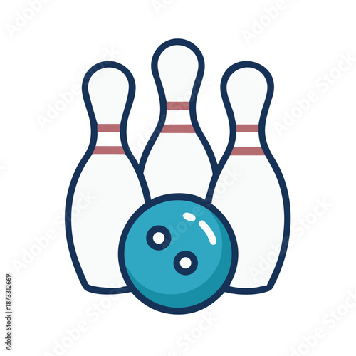 Bowling game elements with three white pins and a blue ball ready for a strike Vector