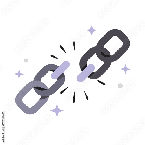 Broken chain link symbolizing freedom, weakness, release, or a lost connection Vector