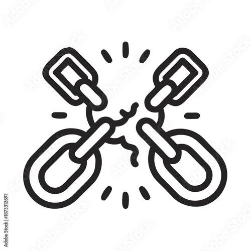 Breaking free: a powerful illustration of a chain shattering, symbolizing liberation Vector