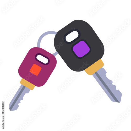 A set of modern car keys with remote fobs, connected by a simple metal keyring, for automotive access Vector