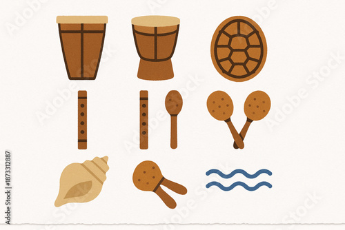 Belizean Musical Instrument Icon Set with Traditional Garifuna Sounds