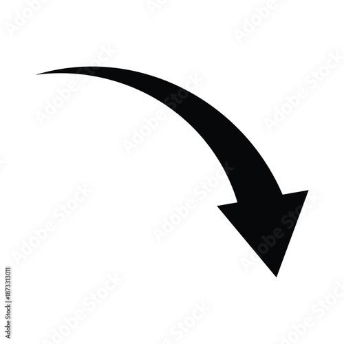 Black arrow pointing downwards in a curved motion