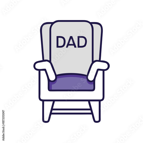 A comfortable armchair with "dad" written on it, symbolizing a father's special spot Vector