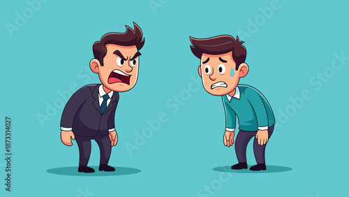 Angry Boss Yelling at Scared Employee.