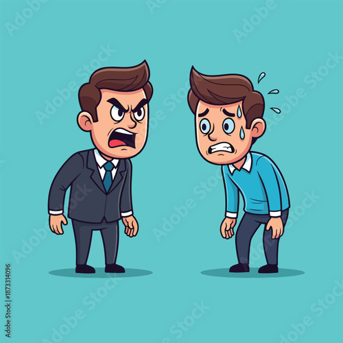 Angry Boss Yelling at Scared Employee Cartoon Illustration.