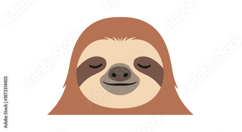 Adorable sloth face illustration with closed eyes and a peaceful expression for a relaxed and cozy wildlife-themed design.