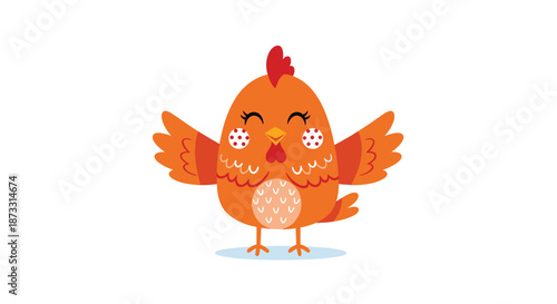 Cheerful orange hen character with spread wings and a happy expression perfect for farm-themed educational materials and children's book art.