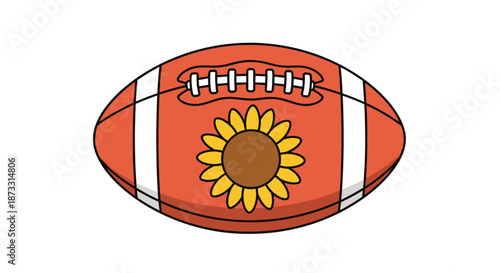 American football with a bright yellow sunflower in the center for autumn sports and seasonal floral themes.