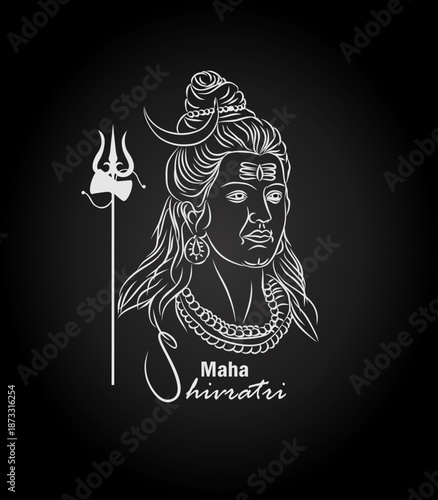 Maha Shivaratri festival vector background, lord Shivan line art and background image, Indian celebration and culture, om namah shivya