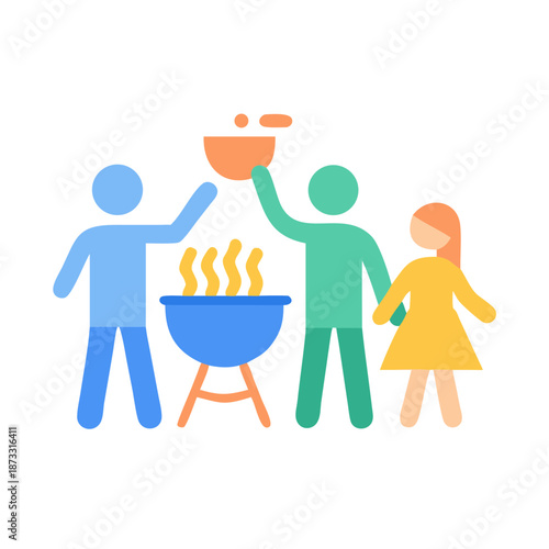 A vibrant illustration of a family enjoying an outdoor barbecue and cooking together Vector