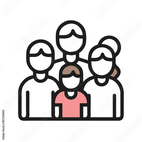 A vibrant icon illustration portraying a united family of four with child and adults Vector