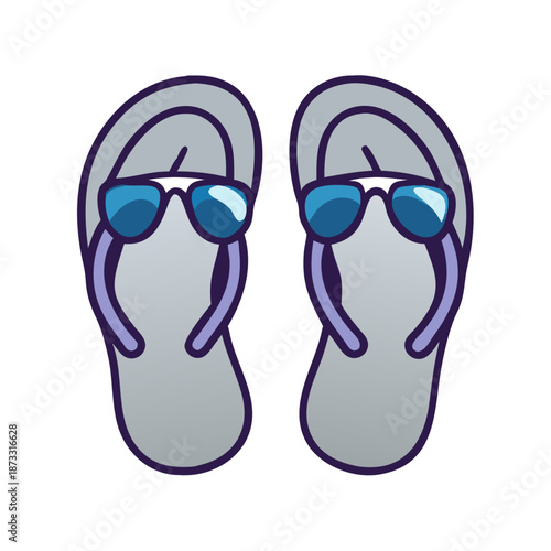 Cool summer vibes with a playful pair of gray flip-flops sporting stylish blue sunglasses Vector