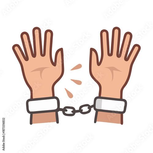 Illustration of human hands secured by handcuffs, depicting arrest, captivity, or loss of liberty. Vector