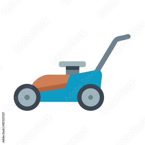 Stylized blue and orange lawnmower icon for gardening and landscaping tasks Vector