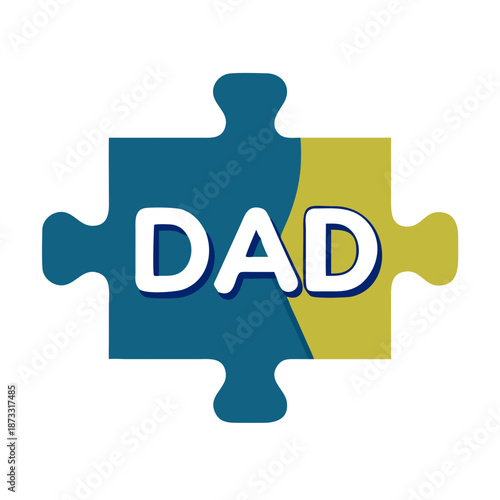 Dad puzzle piece graphic design in blue and yellow, symbolizing fatherhood and family Vector