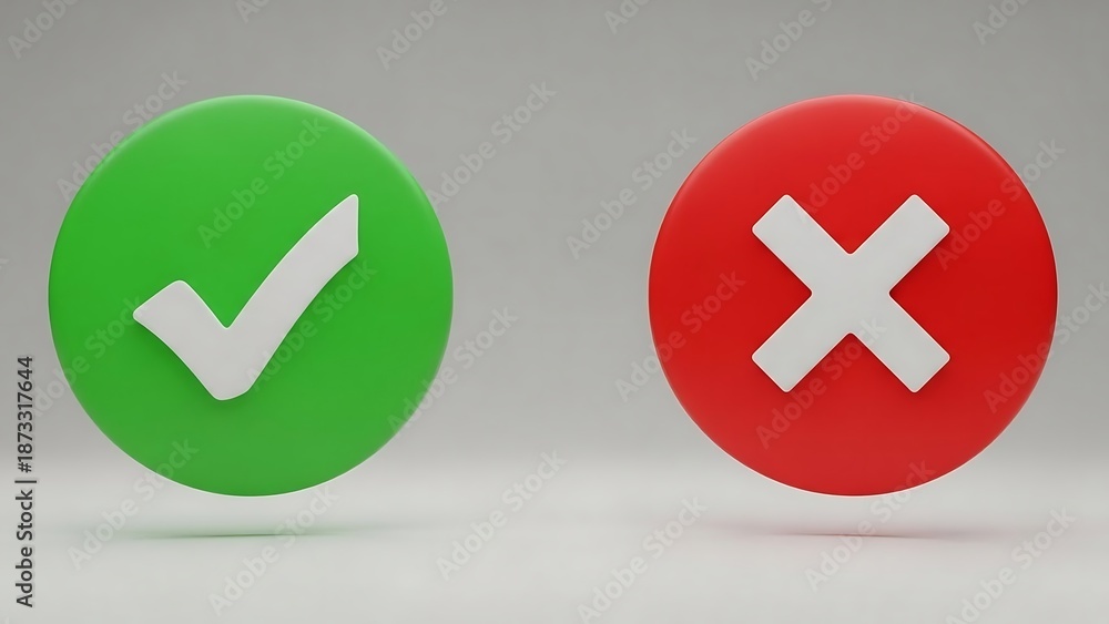 Obraz premium Green checkmark and red cross icons.