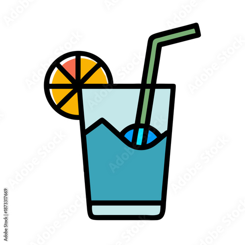 Refreshing blue drink with straw and orange slice, perfect for summer hydration Vector