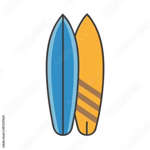Colorful surfboards ready for summer adventures and ocean waves on a sunny day Vector