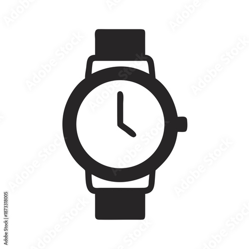 Simple black and white icon of a classic wristwatch for timekeeping and scheduling Vector