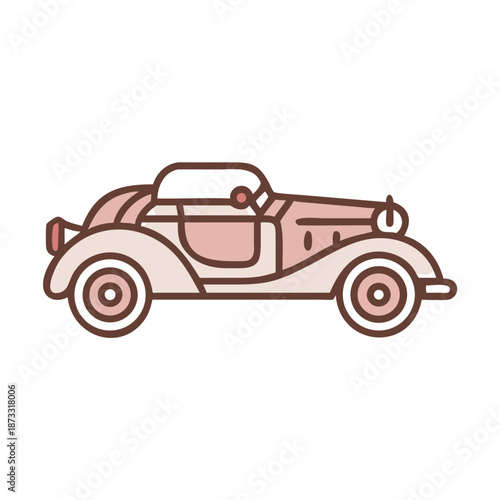 Elegant vintage roadster car icon in a charming pastel pink and cream color palette Vector