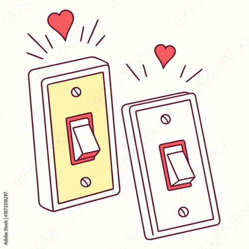 Turning On Love Light Switch Heart Valentine Vector