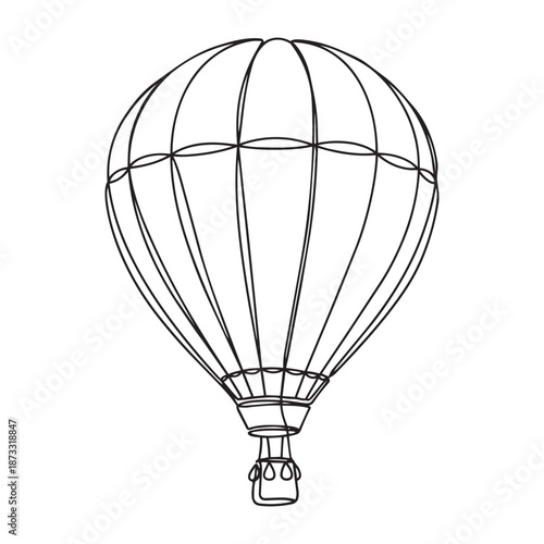 Line art vector illustration of a hot air balloon on transparent background