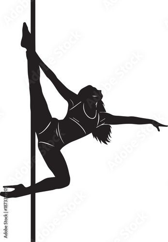 Silhouette of a woman performing a dynamic pole dance move
