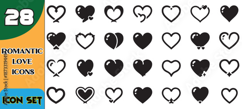 Minimalist Black Heart Vector Silhouette Icon Set for Romantic Design