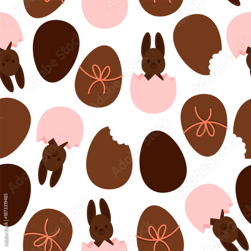 Cute Easter Chocolate Eggs and Bunnies Seamless Pattern