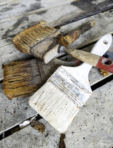Old dirty paintbrushes