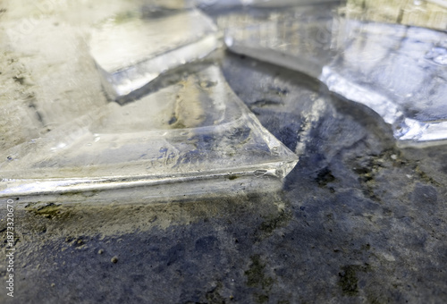 Pieces of ice on the ground