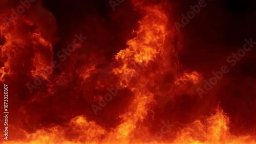 Intense blazing fire sequence captures fiery flames and heat