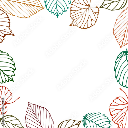 The contours of multicolored leaves surround an empty space in the center on a transparent background