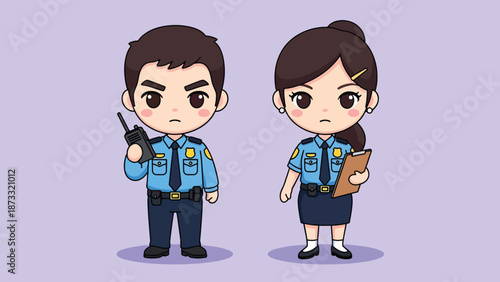 Cute cartoon police officers standing together.