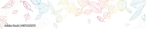 Multicolored contoured leaves fall from above on a transparent background