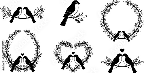 Love Birds Silhouette Bundle – Romantic Bird Vector Clipart